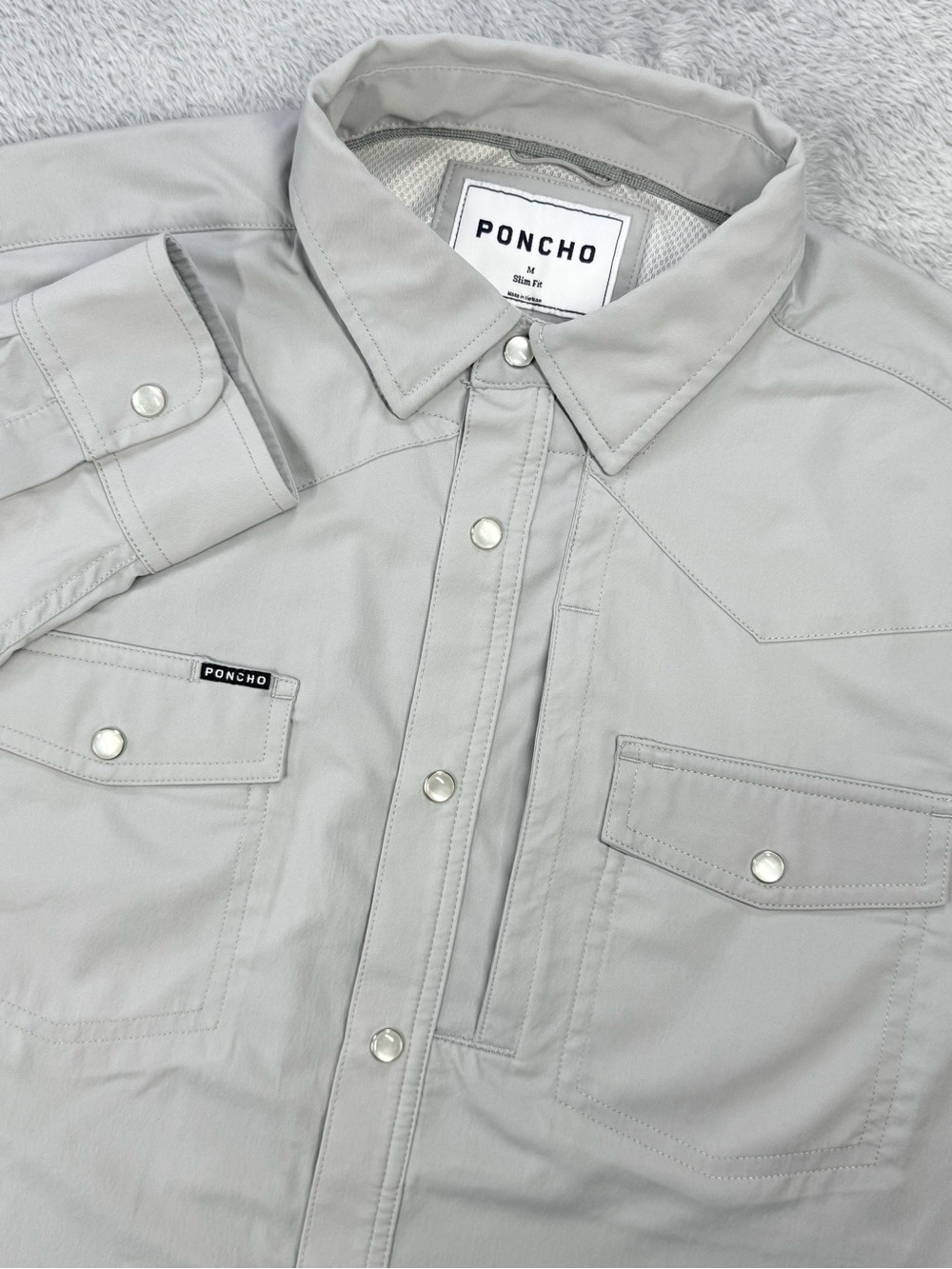 Poncho The San Saba Men’s M Slim Fit Grey Western Pearl Snap Performance Shirt